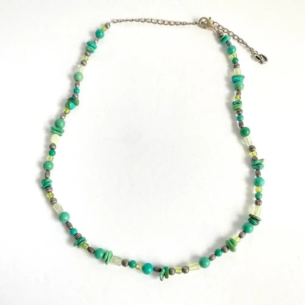 Carolyn Pollack Turquoise Nugget Necklace Gemstone Bead Sterling‎ Silver 16” 20”